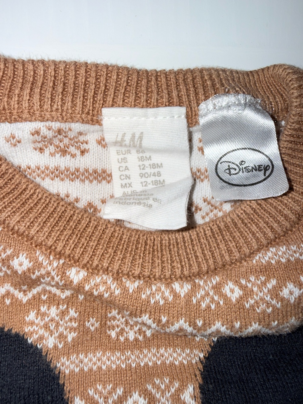 H&M -Disney Tan and White Fair Isle Knit Sweater. Baby Size 18M - Picture 3 of 3